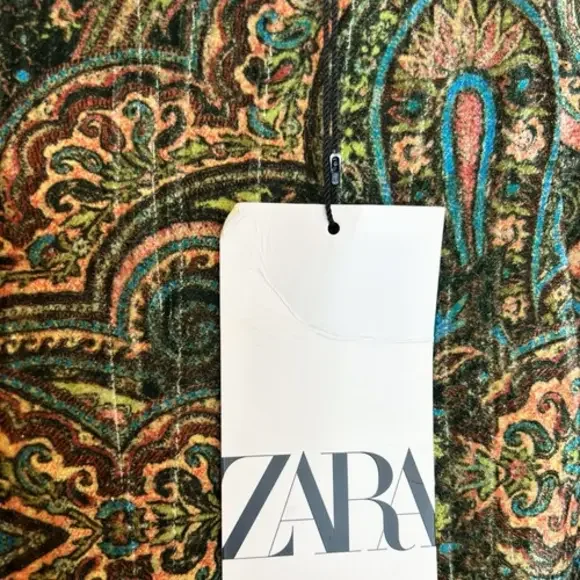 Zara Paisley Velvet Mini Skirt Sz Large L Multicolor Brown Green Blue Short NWT - Picture 4 of 6